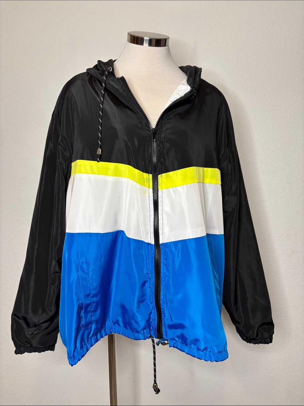 New Look Black, Blue, White, Yellow Colorblock Hooded Raincoat